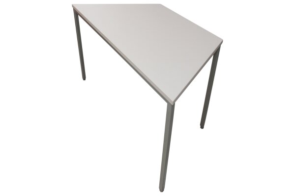Gebrauchter Trapeztisch - beigefarbene Arbeitsplatte mit grauem Tischgestell