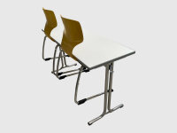 Schulungstisch 130x50 cm mit Stuhl- und Taschenhalter
