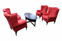 Ohrensessel Wartebereich rot - 4 Sessel mit Tisch