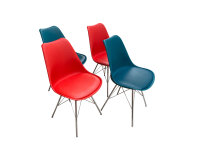 Kantinenstuhl-Set mit veganem Leder in blau oder rot